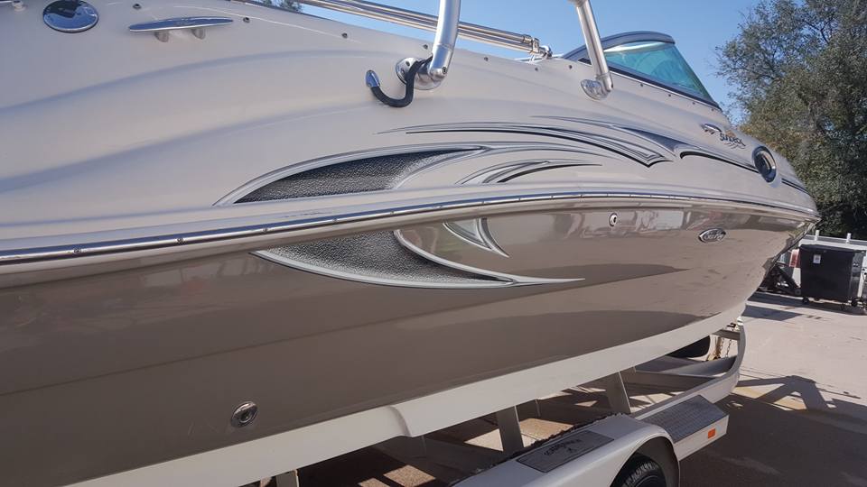 A complete exterior detail on a speedboat.