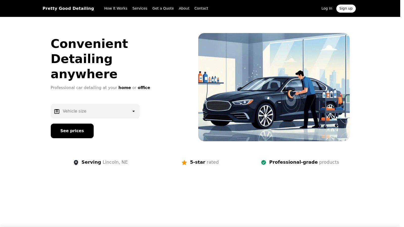 A professional detailer polishing the side of a black car, showing paint correction in progress.