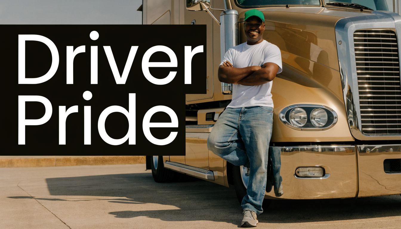 A professional truck driver standing proudly next to his semi-truck while wearing a green cap and shirt.